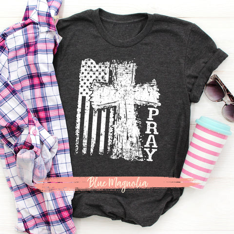 Flag Cross Pray